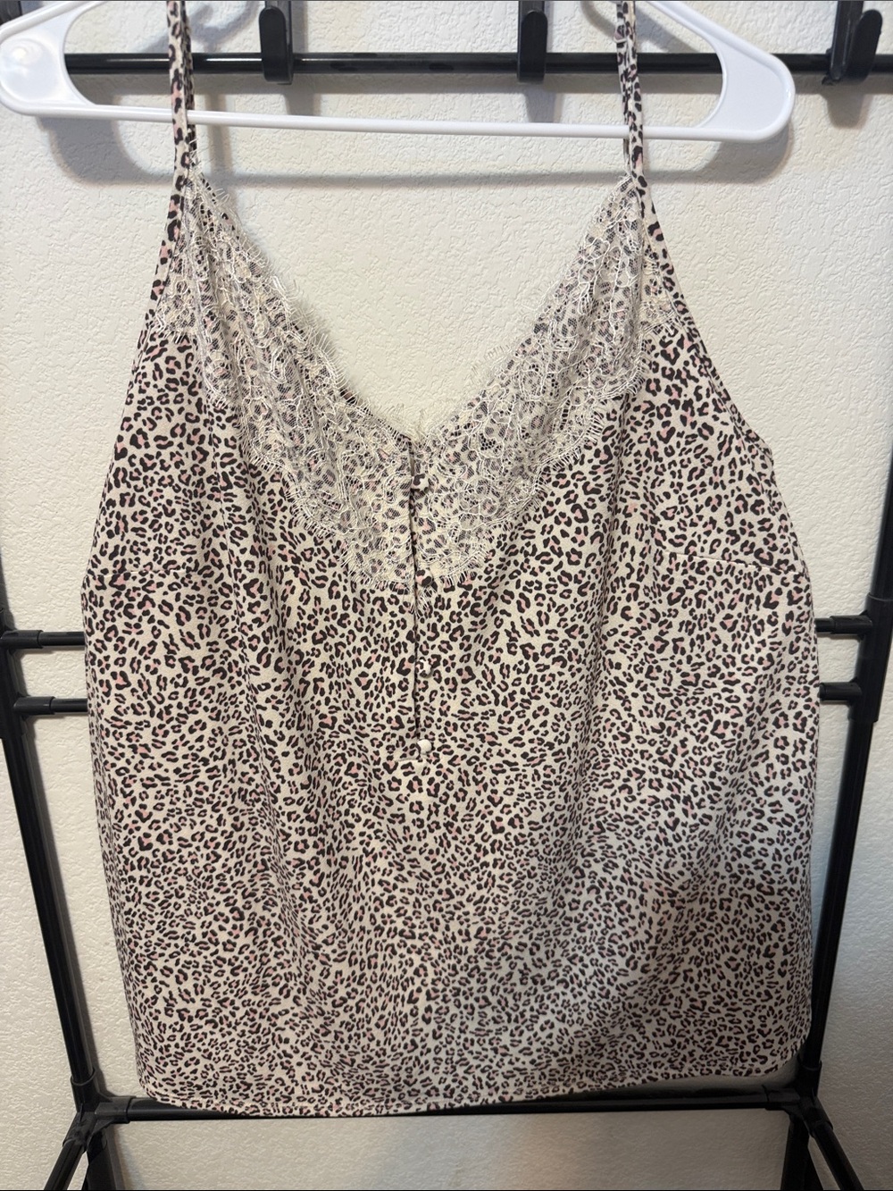 Grace & Lace Leopard Print Lace-Trim Cami in Cream and Brown